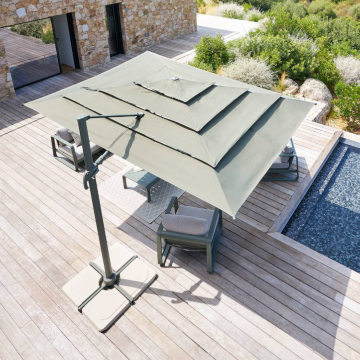 Parasol déporté rectangulaire inclinable MELHIA Vert laurier