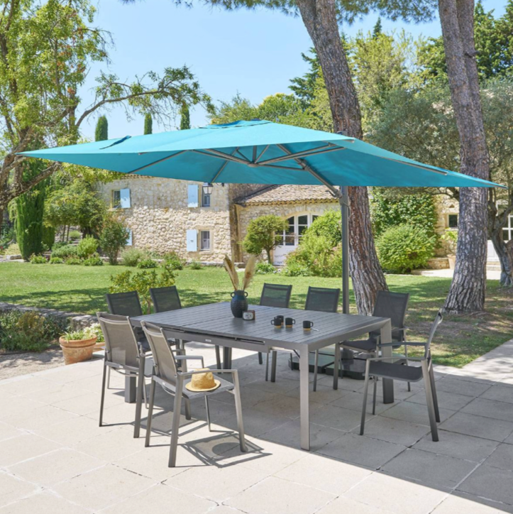 Parasol déporté rectangulaire inclinable MELHIA Bleu canard / Graphite