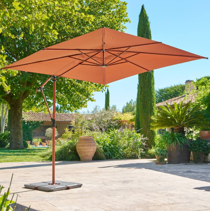 Parasol déporté carré MANOA Acajou