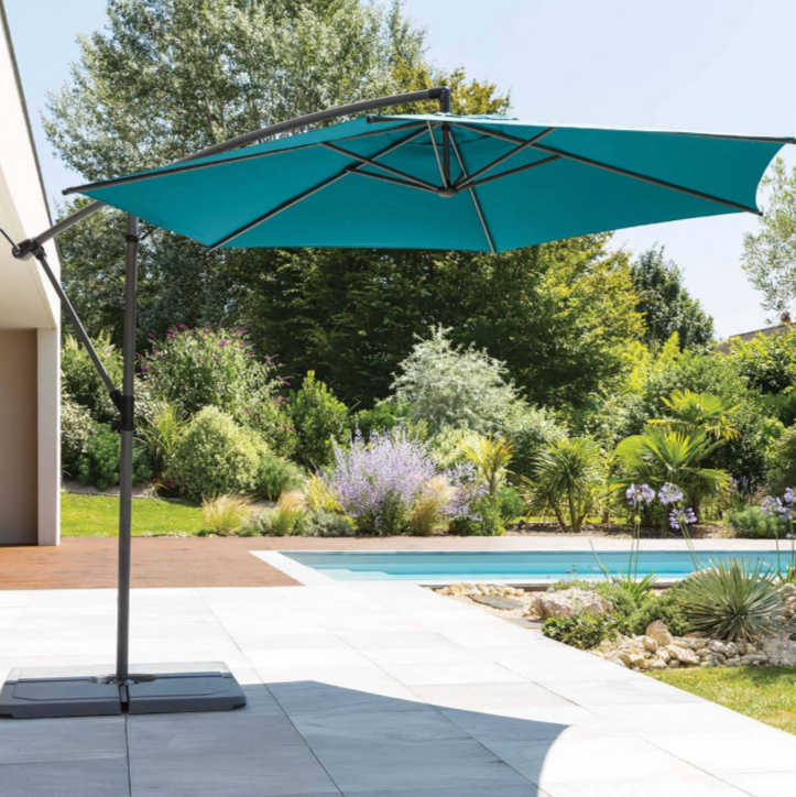 Parasol déporté rond MANOA Bleu canard